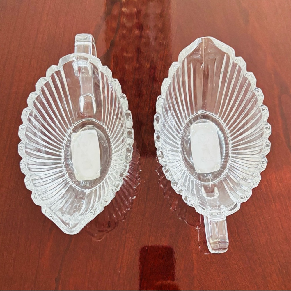 Vintage Mikasa Royal Suite Crystal Ribbed Design Sauce and  Gravy Boats Set 2